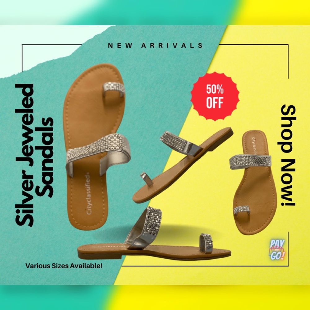 New Silver Jeweled Sandals